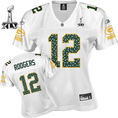 Packers #12 Aaron Rodgers White Women's Sweetheart Bowl Super Bowl XLV Stitched NFL Jersey - Click Image to Close